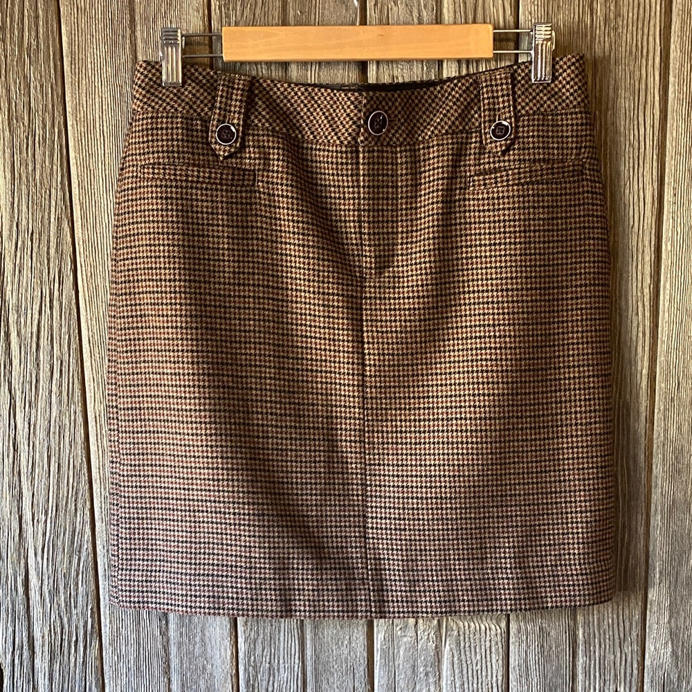 Eddie Bauer Wool Brown Houndstooth Pencil Skirt